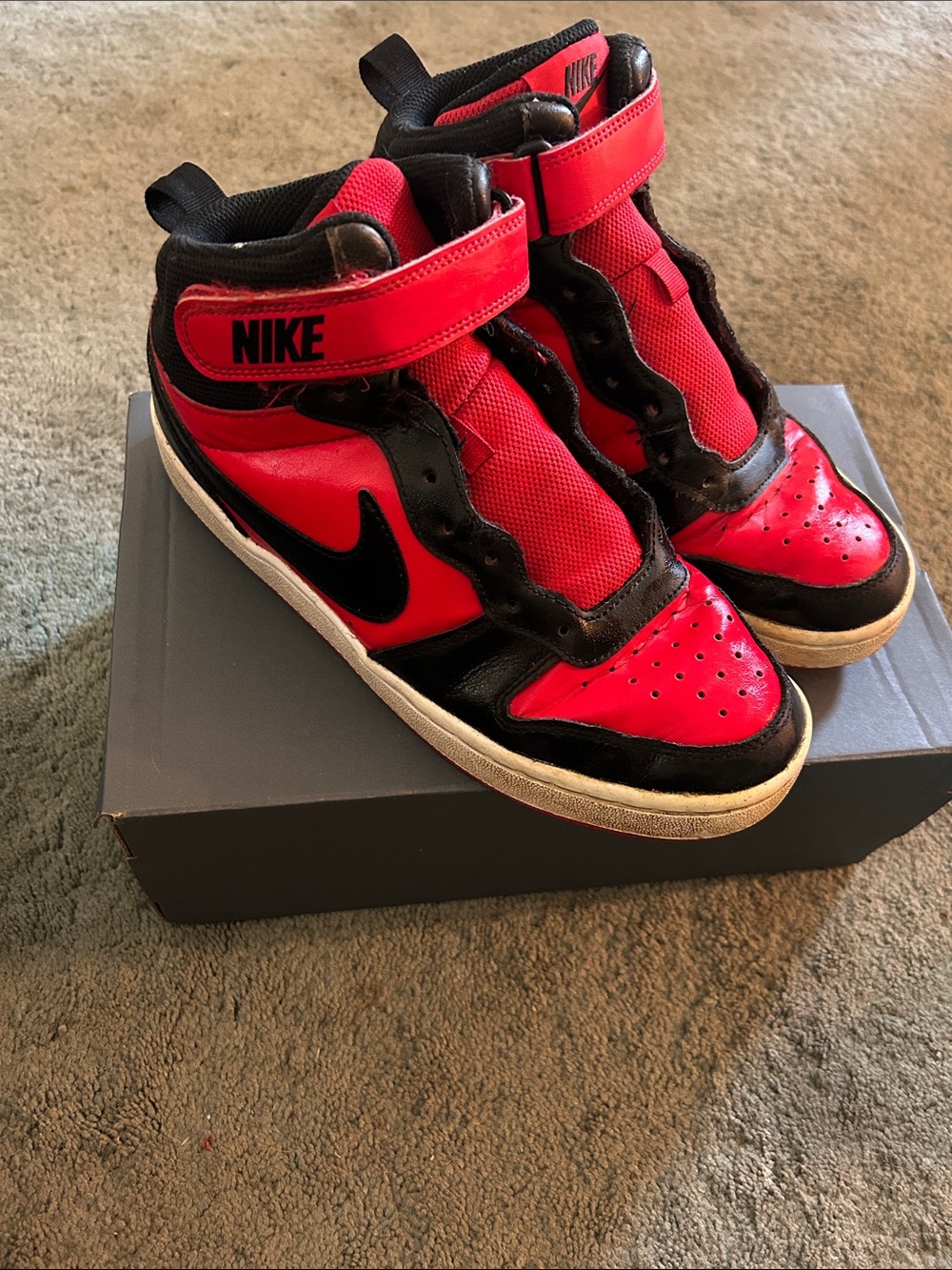 Nike Kids High-Top Sneakers in Red and Black